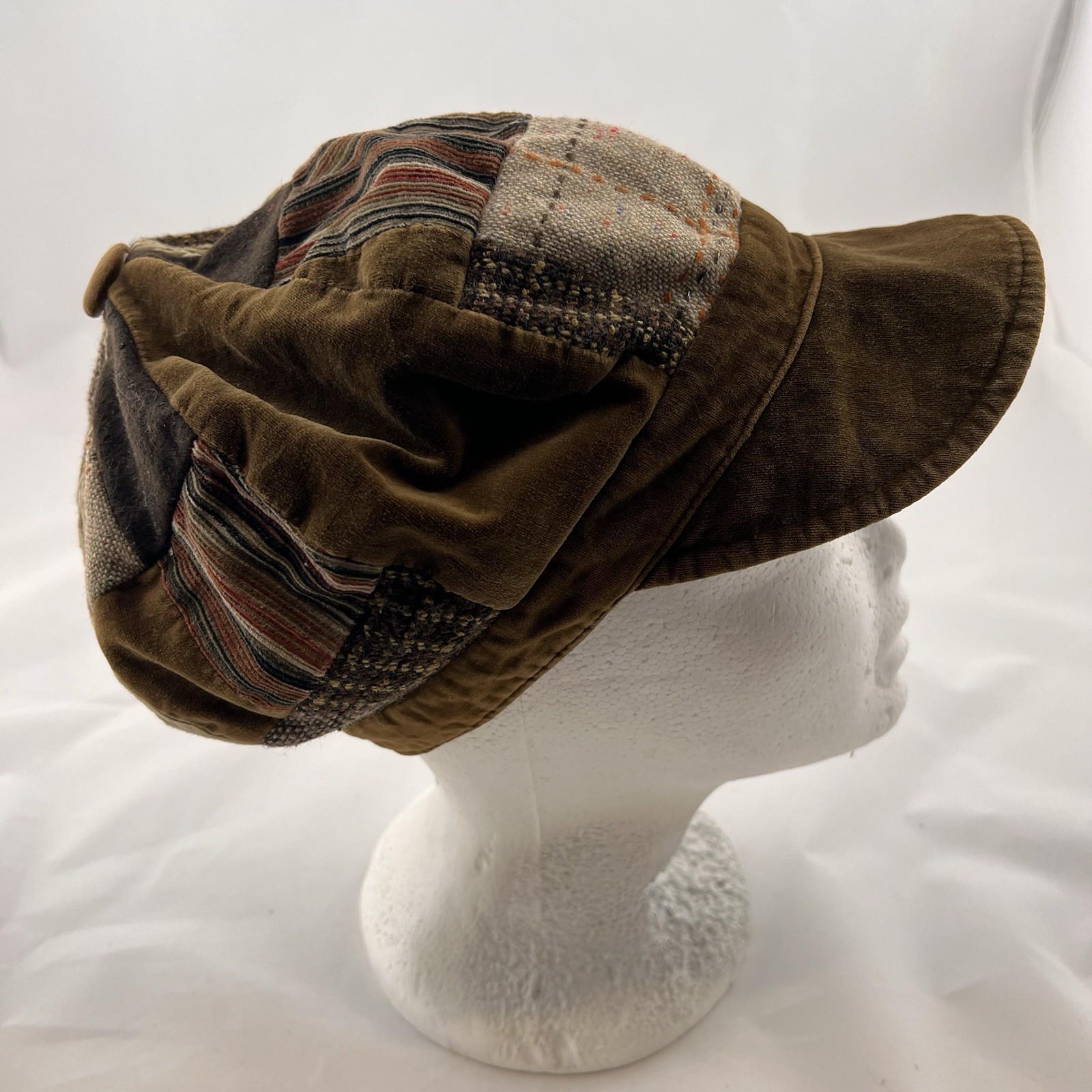Patchwork Brown Multicolor Newsboy Cap Lined Clas… - image 4