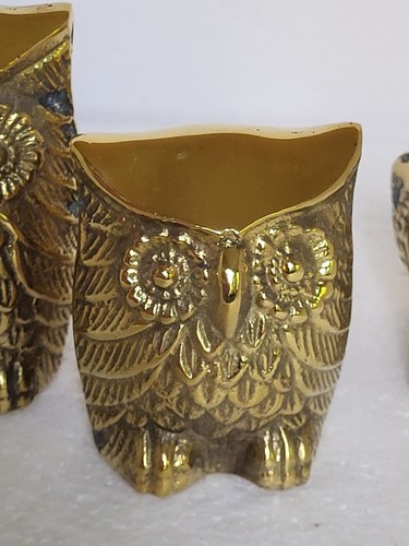 3-PC Set Solid Brass OWLS By Leonard Silver Mfg Co. Graduated Sizes W/Box, Korea - Afbeelding 10 van 22