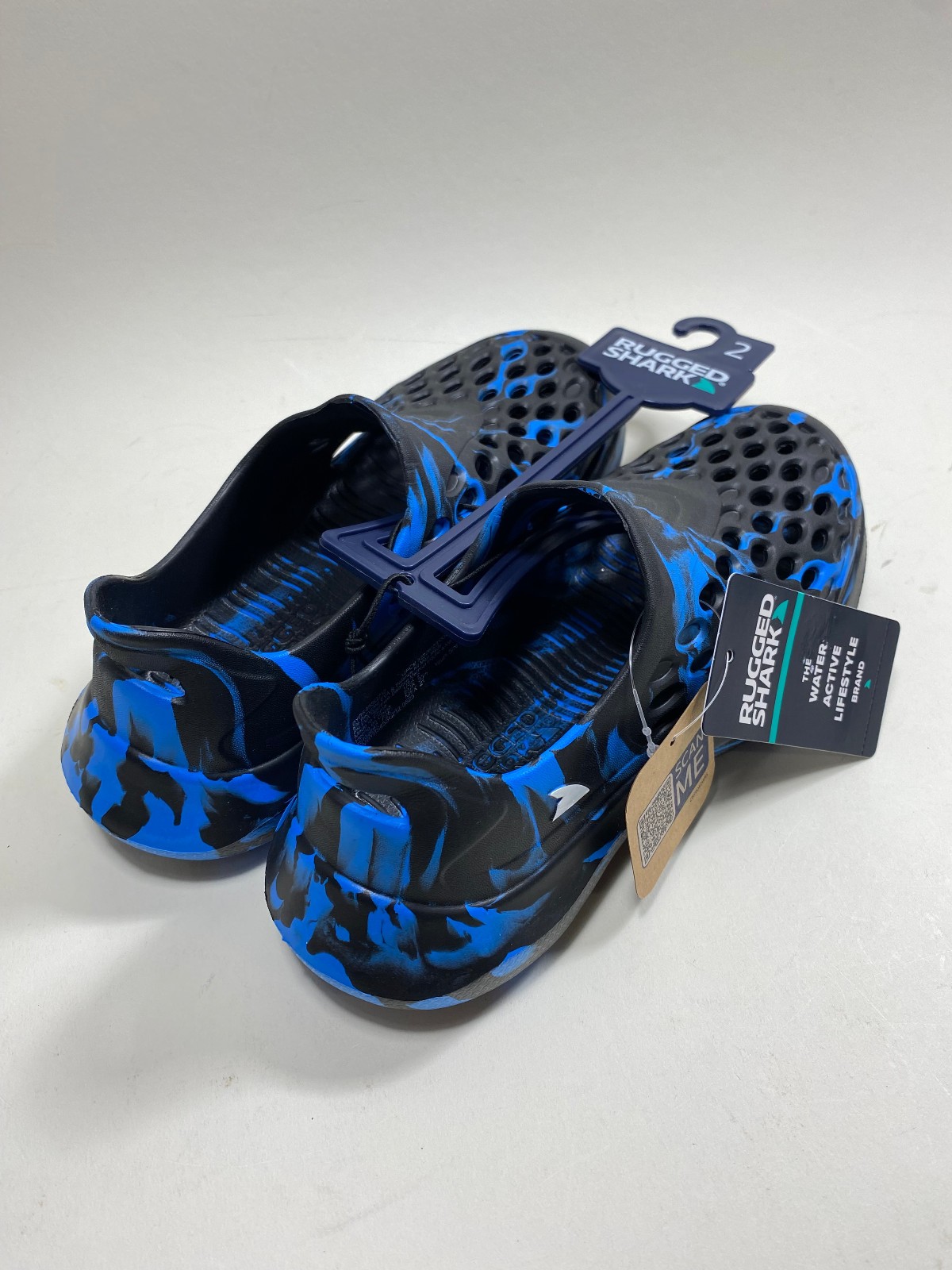 Rugged Shark Boys Size 2 Slip On Black Blue Water Sneakers Shoes NWT