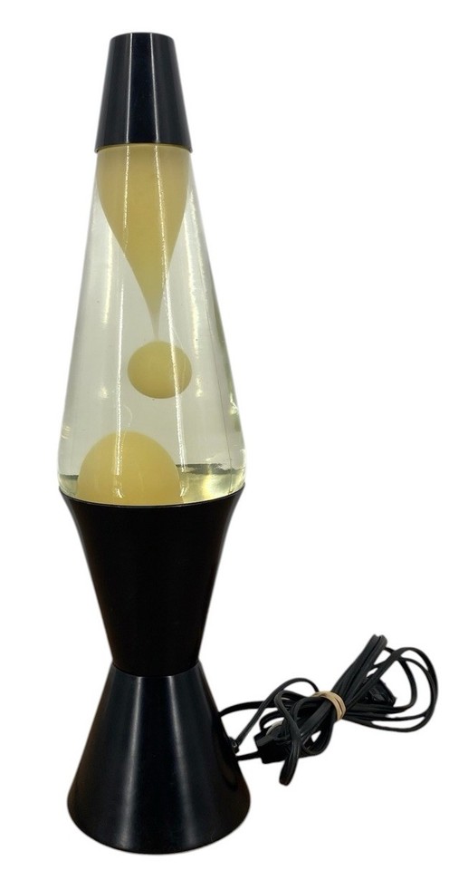 Vintage 1990’s Lava Lite Black Base Clear Liquid White Lava 16.5" Tall - WORKS