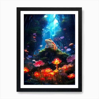 Frosch im Wald Kunstdruck gerahmt Wandbild Poster Leinwanddruck Bild