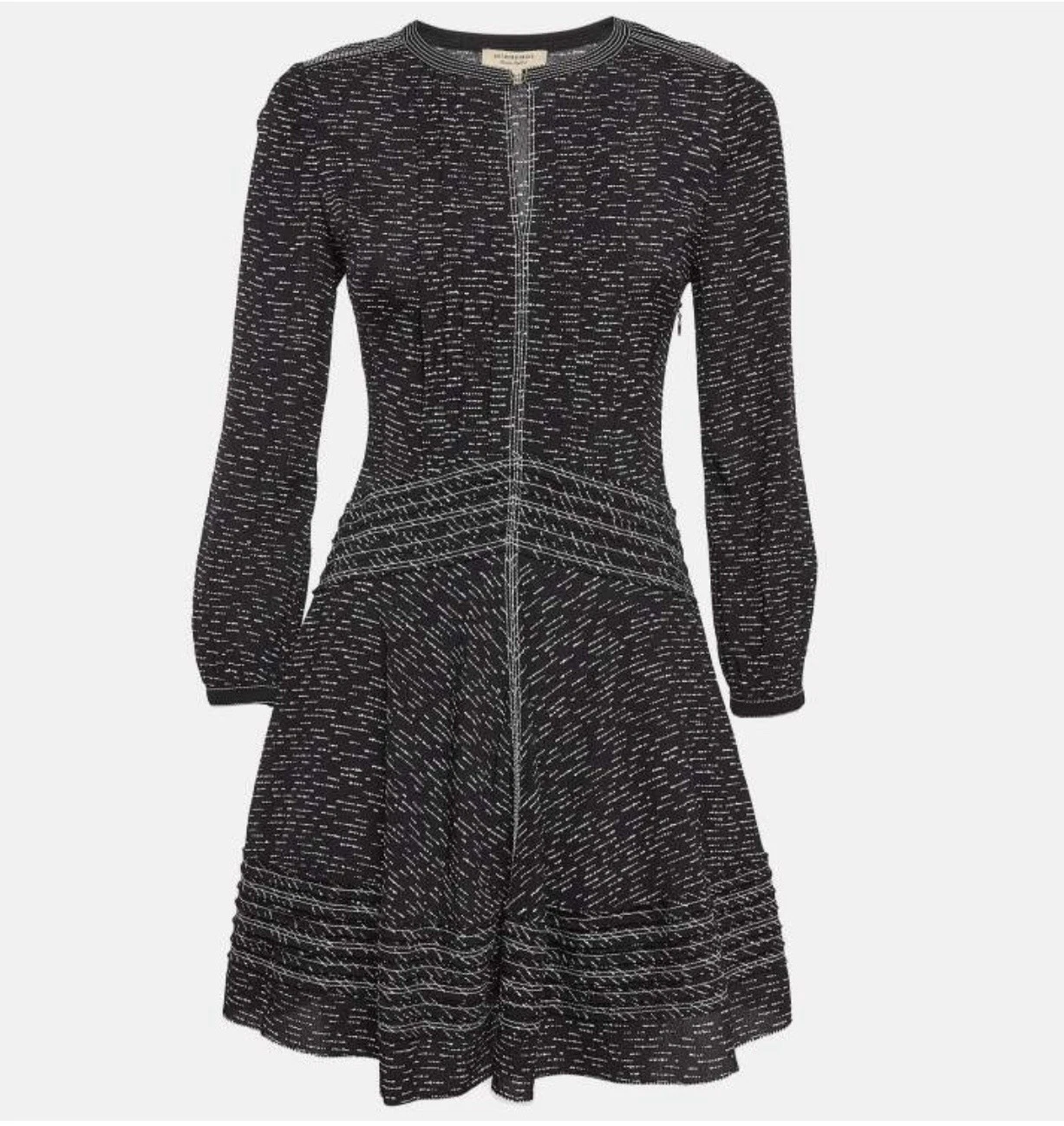 Burberry — BURBERRY Jessica Print Mulberry Silk Fit & Flare Dress Black White Size 8 IT42