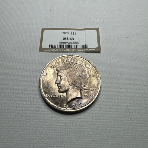 1923 P Silver Peace Dollar NGC MS63 - Removed for Book- Nice Toning
