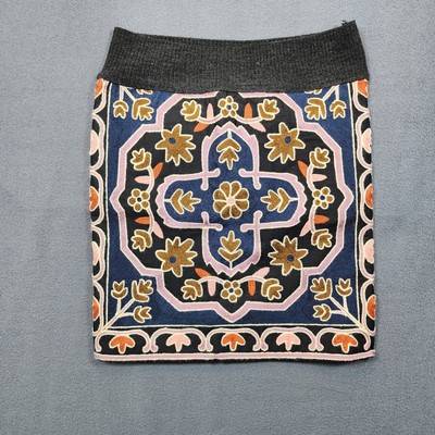Zara W&B Womens Skirt Small Knit Stretch Colorful Abstract Floral Geometric Boho