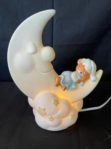 Vintage Teddy Beddy Bear Moon Nightlight Nursery Lamp Enesco 1982 f