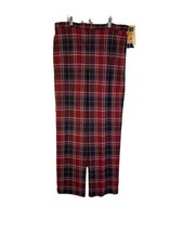 Deadstock Vintage 70s Womens 16 Large Red Plaid Knit Wide Leg Flare Pants Preppy