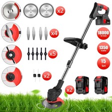2Battery 24V Cordless Strimmer Grass Trimmer Electric Tree Garden Weed Cutter UK