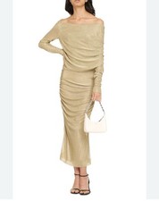 New Dolce Gabbana Lurex Mesh Gold Calf-Length Dress Size IT 44 / US 8