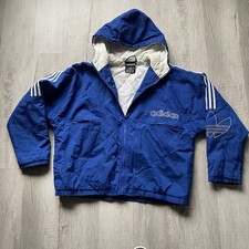 VINTAGE Adidas Men Jacket Large -Blue Windbreaker Embroidered Trefoil Logo