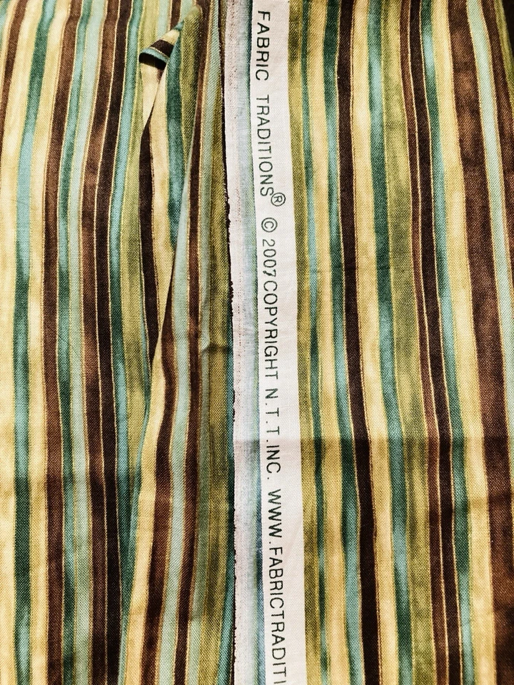 Fabric Traditions Fabric Green Teal Brown Sand Stripe Gold Metallic Accent 1.15Y - Image 3 of 3