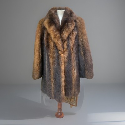 Vintage Echt Opossum Pelzmantel Braun Longjacke Mittellang Damen Large Glam