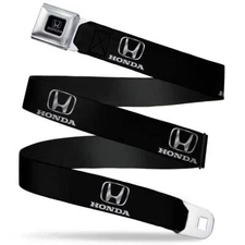 Honda Logo Emblem Black Webbing Seatbelt Chrome Buckle Belt Official Licensed