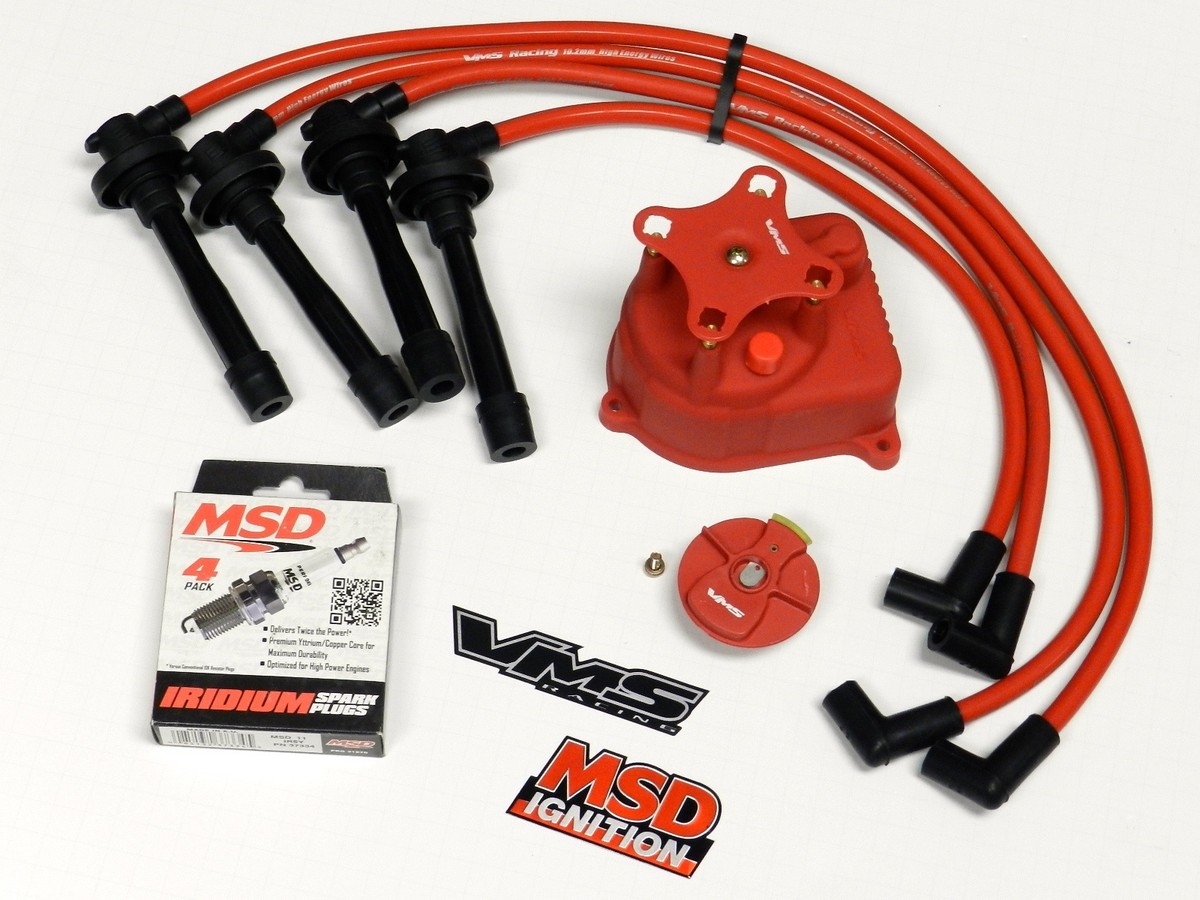 DISTRIBUTOR CAP + ROTOR + WIRES + MSD SPARK PLUGS FOR 96-00 HONDA