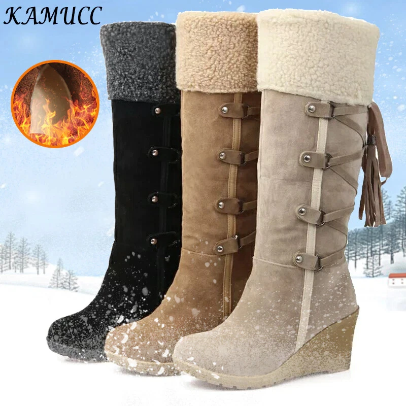 Botas de Nieve Para Mujer y Muchacha de Moda Botines Altas de Cuero de Moda  Frio