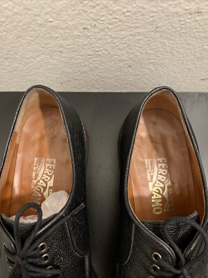 Salvatore Ferragamo Mens Black Pebbled Leather Cap Toe Oxfords Shoes 10 D Salvatore Ferragamo Men main image 3