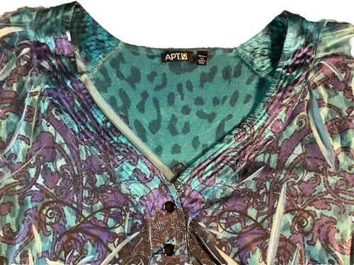 Apt. 9 Boho Tunika Oberteil mit V-Ausschnitt, 3/4 Ärmel türkis & blau 2XL Whimsigoth - Bild 5 von 13