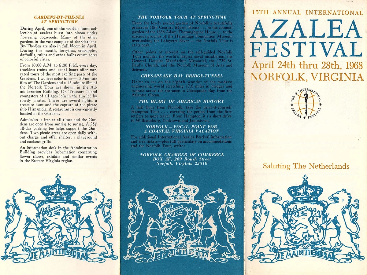 Azalea Festival Norfolk Va 1968 Brochure Saluting Netherlands Events  Calendar | eBay