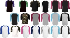 3/4 Sleeve Plain Baseball Raglan T-Shirt Tee Mens Sports Team Jersey