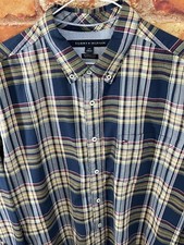 Tommy Hilfiger Classic Fit Blue Red Plaid Flag Logo Shirt Size Large Plaid Check