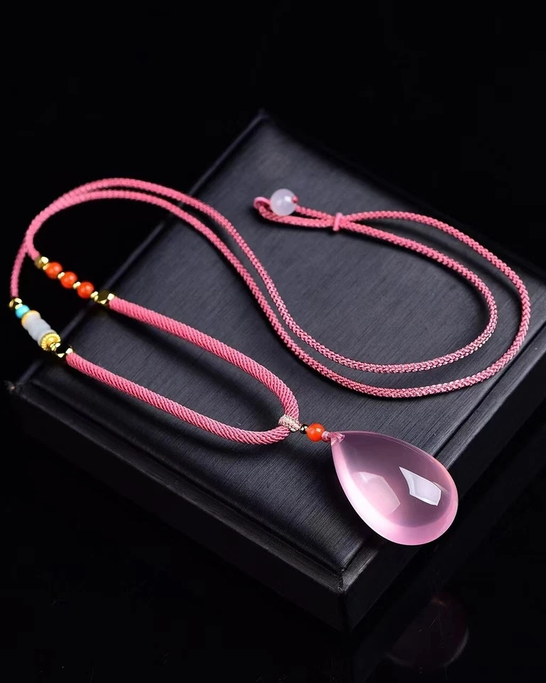 Colgante de moda de cristal de cuarzo rosa rosa 100 % natural 34x22x13 mm AAAAA Foto 3 de 4