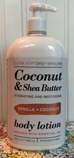 DAILY SKINCARE COCONUT & SHEA BUTTER VANILLA BODY LOTION 28 OZ ESSENTIAL OILS