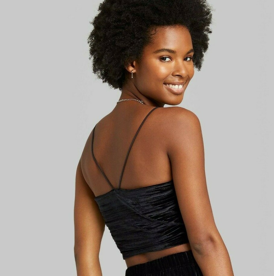 Wild Fable Women's Slim Fit Cinched Front Velvet Tiny Tank Top Black