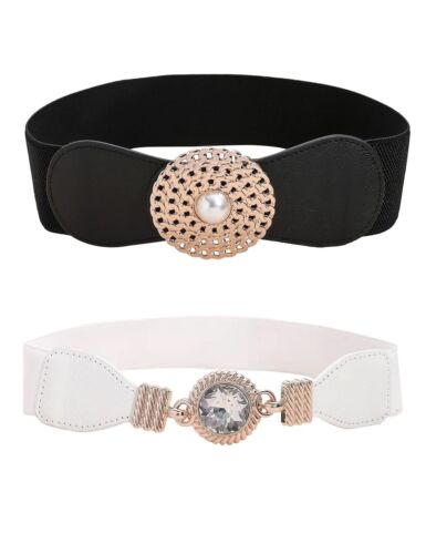 2-Piece Wide belts for women Dresses Elastic Western Cinch Belt Stretch Retro...