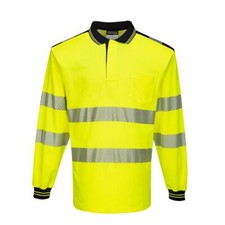Image of Portwest PW3 Hi-Vis Cotton Comfort Polo Shirt Long Sleeve Reflective T184