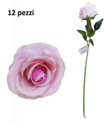 Set De 12 Piezas Rosa Flor Artificial Con Rama De 50cm Tela