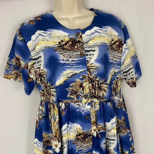Hilo Hattie Maxi Dress Womens Medium Pockets Tropical Hawaiian Luau Ukelele Vtg - Picture 4 of 13