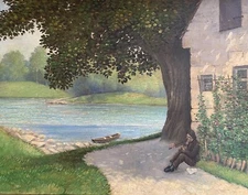 Symbolist Impressionist Original Painting Landscape European Naive School Art