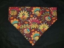 PERSONALIZE THANKSGIVING TURKEY FALL DOG PUPPY COLLAR BANDANA LARGE OR MEDIUM