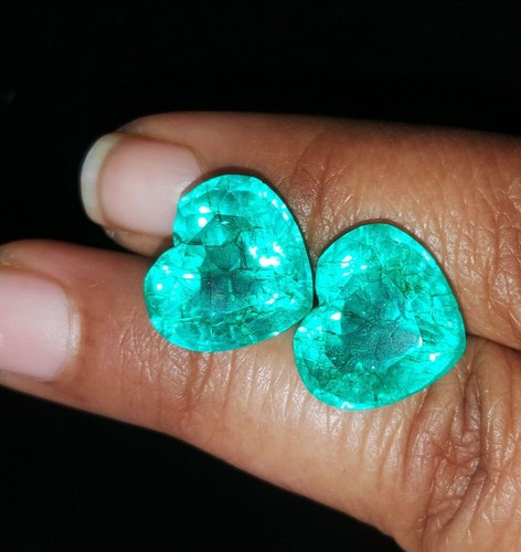 8-10 Ct Certified Natural Colombian Emerald Pair Loose Gemstone Heart Cut GE02 - Picture 11 of 12