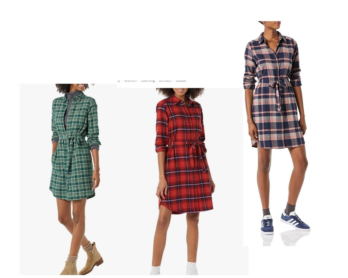 NWT $40 CHOICE OF ONE Brushed Flannel Long-Sleeve Relaxed shirt dress W/BELT