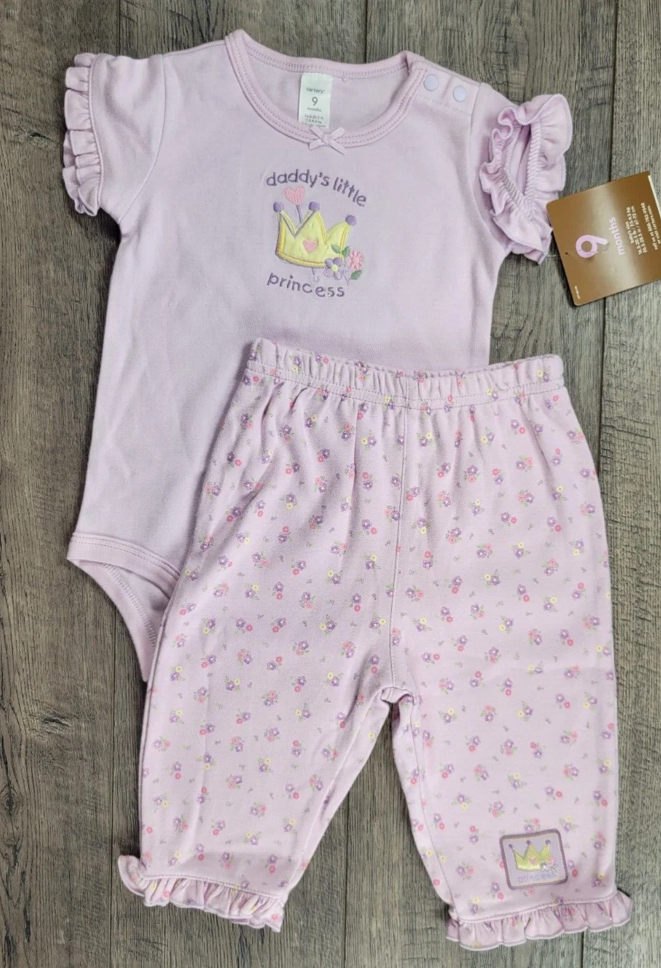 Baby Girl Clothes New Vintage Carter's 9 Month 2pc Daddy's Princess Outfit