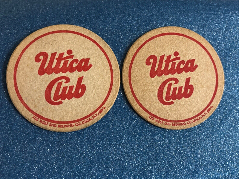 2 VINTAGE UTICA CLUB BEER BAR COASTERS - WEST END Brewing UTICA ,  NEW YORK