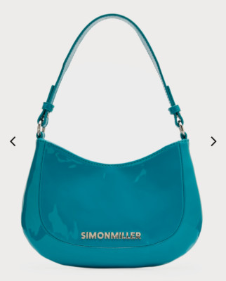 NWT SIMON MILLER 'MINI SASI' FAUX PATENT LEATHER SHOULDER BAG in OCEAN TEAL-$345