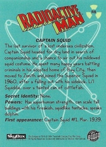 1994 SKYBOX THE SIMPSONS RADIO ACTIVE MAN CAPTAIN SQUID #R8 BONGO TRADING CARD - Picture 2 of 5