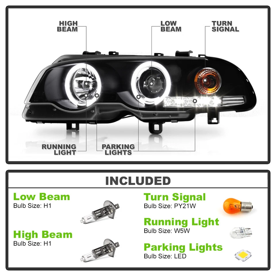 Juego de faros LED proyectores halo cupé serie 3 BMW E46 2000-2003 negros Foto 4 de 4
