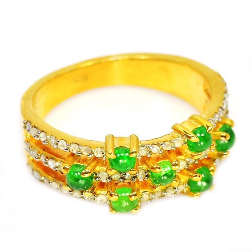 925 STERLING SILVER RING NATURAL GREEN TSAVORITE GARNET ROUND GEMSTONE SIZE 8 - Picture 4 of 10