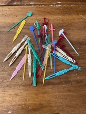 Lot of 32 Vtg Mcm Cocktail Plastic Picks Bar Drink Skewer Sword Steak Sticks