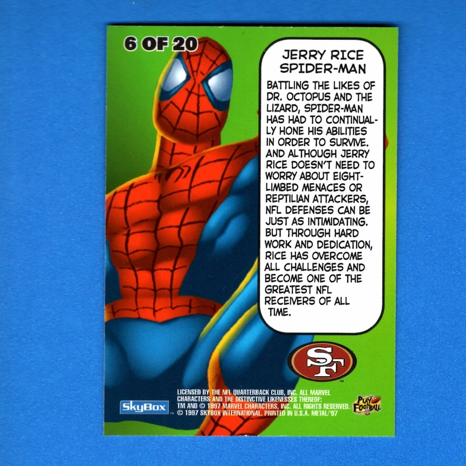 Skybox Metal Universe Spider-Man Jerry Rice #6 Marvel Spiderman NFL 49ers 1997 Foto 2 de 4