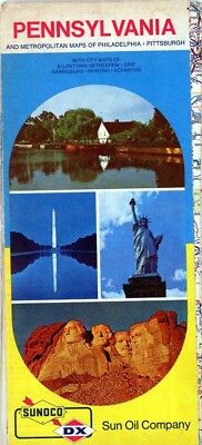 Vintage Sunoco Oil & Gas Pennsylvania Metropolitan Map Philadelphia Pittsburgh