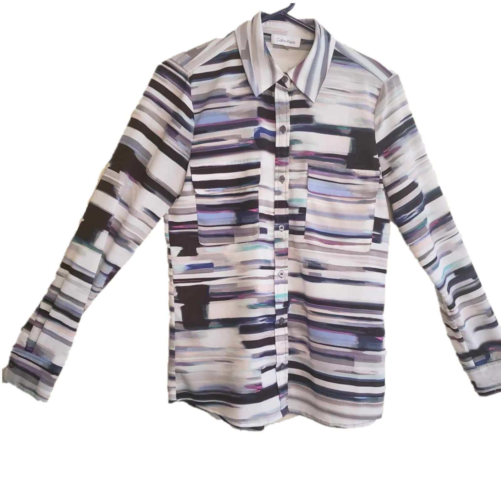 Collared Button-Up Patterned Office Blouse - Size… - image 1