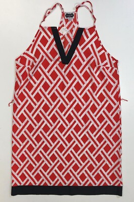 Mud Pie Mini Dress Women's Small Red White Geometric 100% Polyester Racerback
