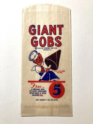 1935 ''GIANT GOBS'' SAILOR ICE CREAM BAR WRAPPER - VORTEX CUP CO. CHICAGO - UNUSED