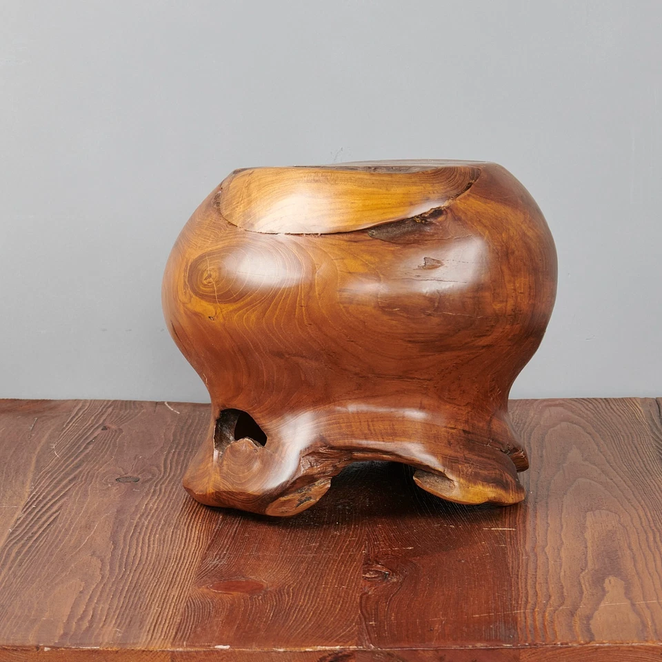 Natural Teak Root Shallow Bowl Vase 9.8'' Hand-Carved Wooden Modern Farmhouse - Image 4 of 4