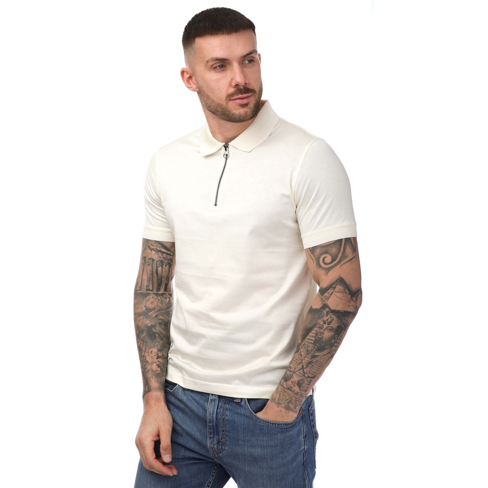 Футболка Herren с воротником-поло Kurzarm кремового цвета от Mercery Regal на молнии
