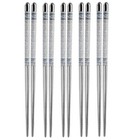 Designer Printed Round Stainless Steel Reusable Chopsticks;23 cm-Silver (5 Pair)