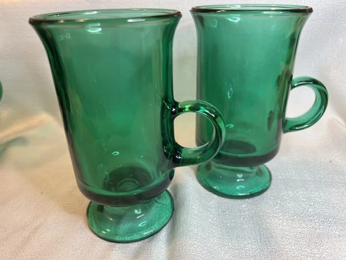 VTG Anchor Hocking Emerald Green Glass Mugs Irish Coffee / Egg Nog